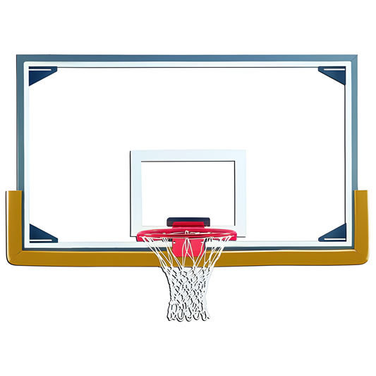 Gared basketball backboard with clear glass, red rim, and white net for outdoor play