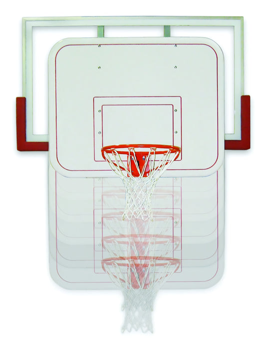 FIRST TEAM basketball backboard and hoop with adjustable height and white net