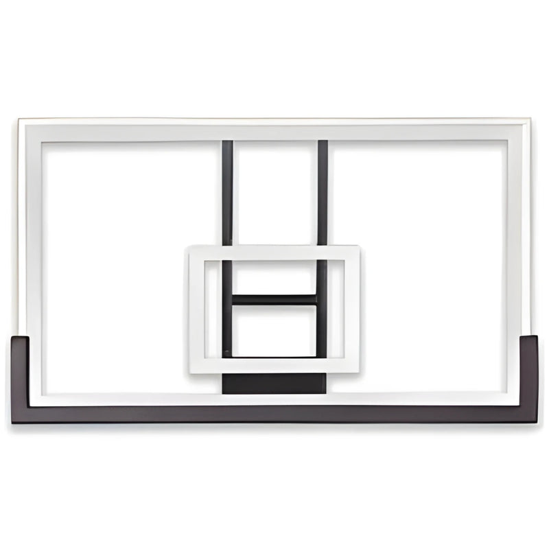 Ironclad basketball backboard in white and black with clear rectangular design for hoop mounting