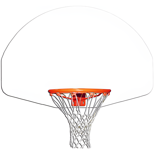 Gared white basketball backboard with orange rim and white net for outdoor play