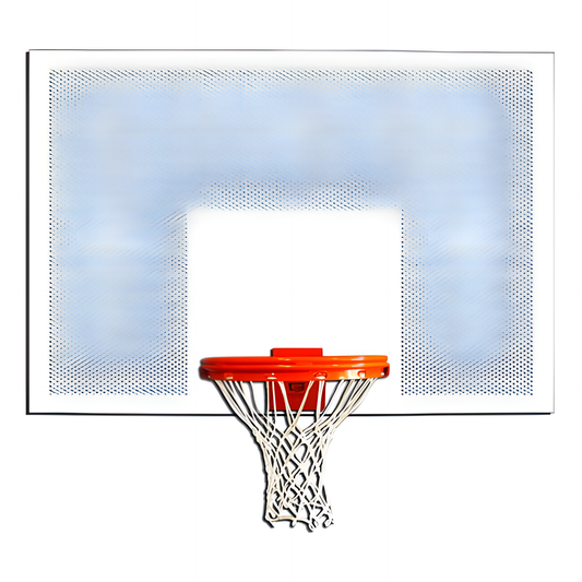 Gared basketball backboard with orange rim and white net isolated on white background