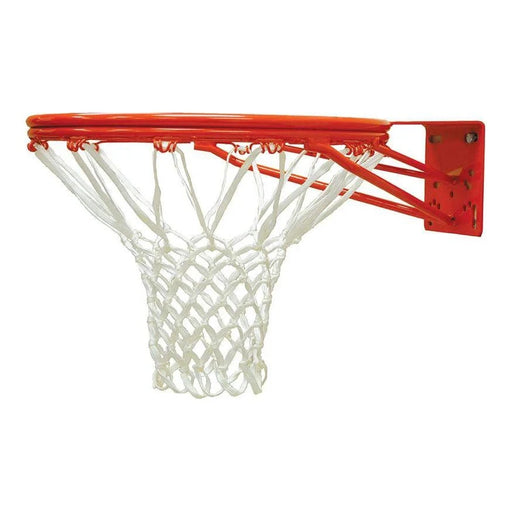 Jaypro orange basketball rim with attached white net for indoor and outdoor basketball hoops