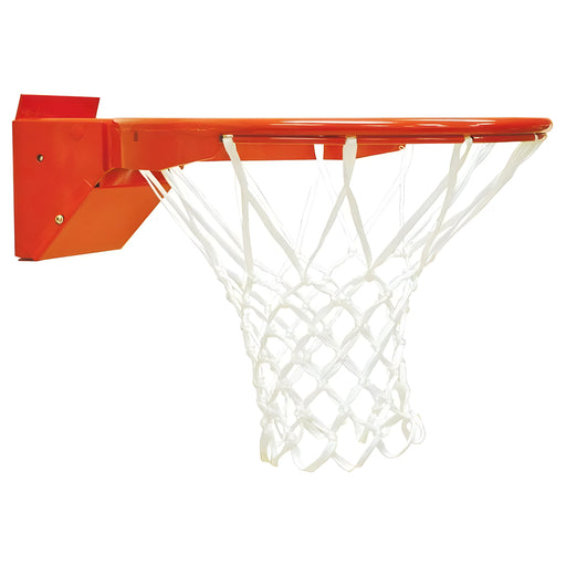 Jaypro orange basketball rim with white net and mounting bracket for court installation