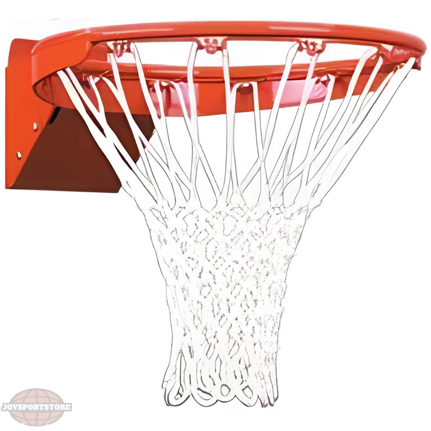Ironclad basketball rim in bright orange with attached white net for outdoor or indoor play