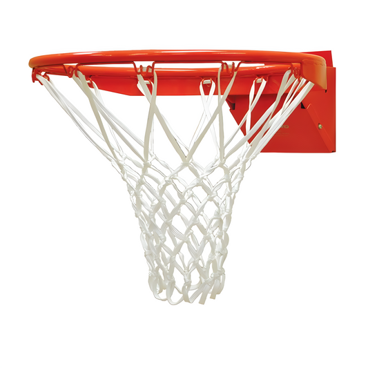 Jaypro orange basketball rim with white net attached for indoor or outdoor use