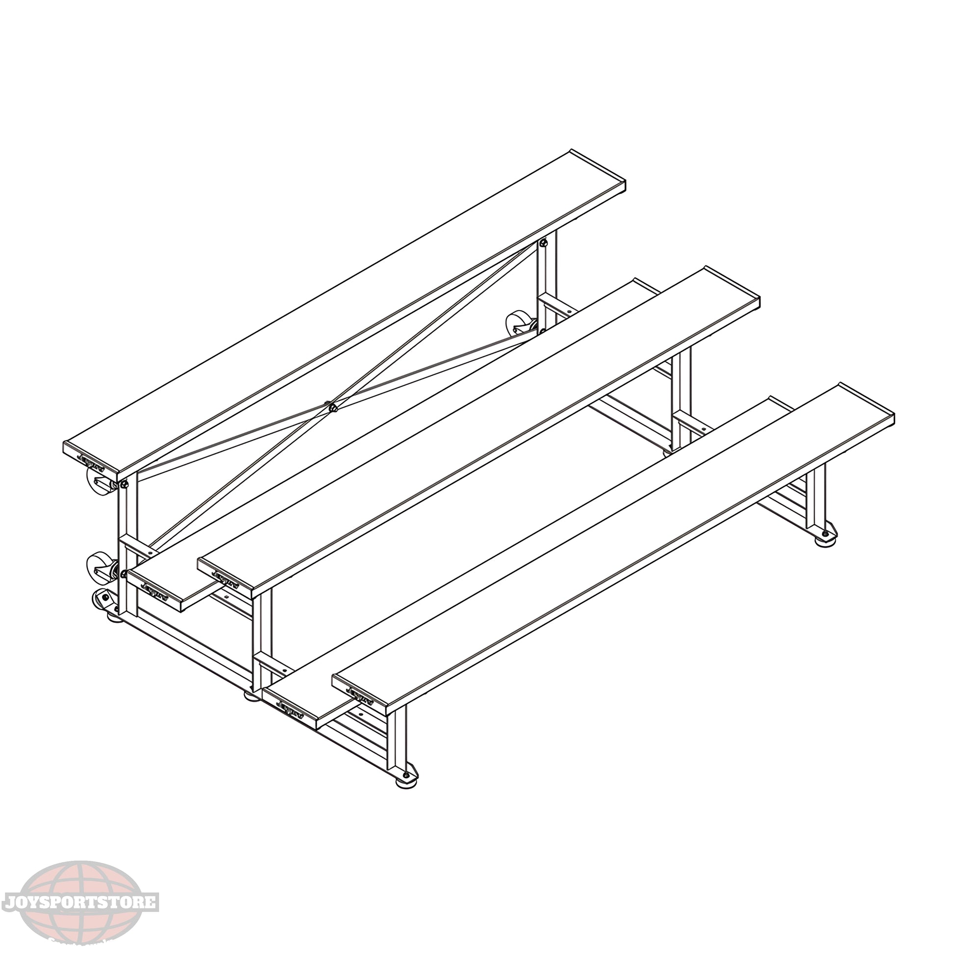 Jaypro Indoor Bleacher – 7.5' | 3 Row Tip & Roll Bleacher with Single Foot Plank – Compact & Mobile Seating (BLCH-375TRG) - JoySportStore