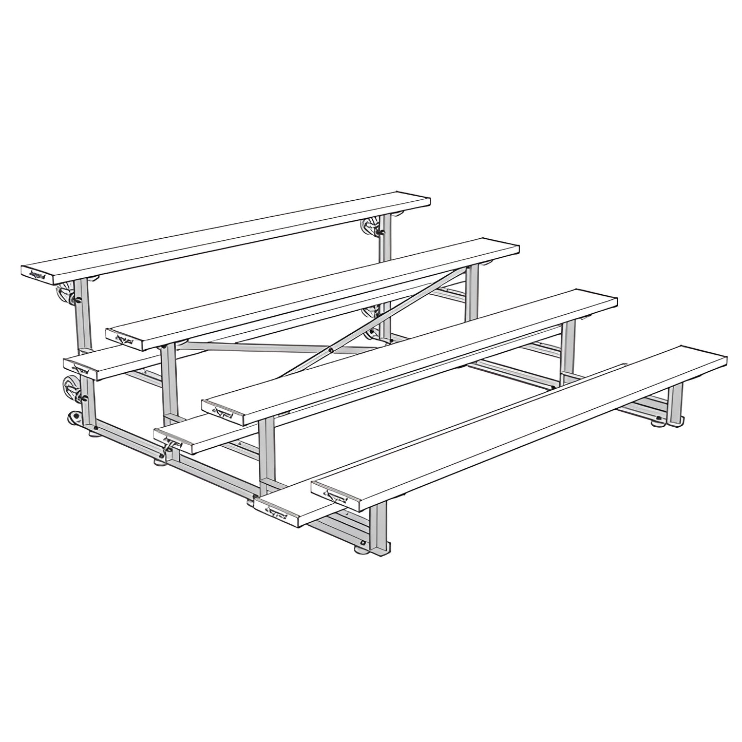Jaypro Indoor Bleacher – 7.5' | 4 Row Tip & Roll Bleacher with Single Foot Plank – Compact Mobile Seating (BLCH-475TRG) - JoySportStore