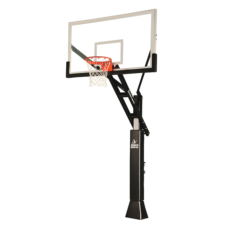 Jaypro Basketball System - Titan  Adjustable Series (6 in.x 6 in. Pole with 4 ft. Offset) - 72 in. Acrylic Backboard, Breakaway Playground Goal, and Edge/Protector Padding