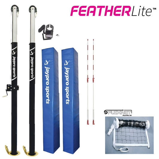 Jaypro FeatherLite Volleyball System (3" Floor Sleeve) | Lightweight, Competitive Volleyball Upright Set (PVB‑4500)