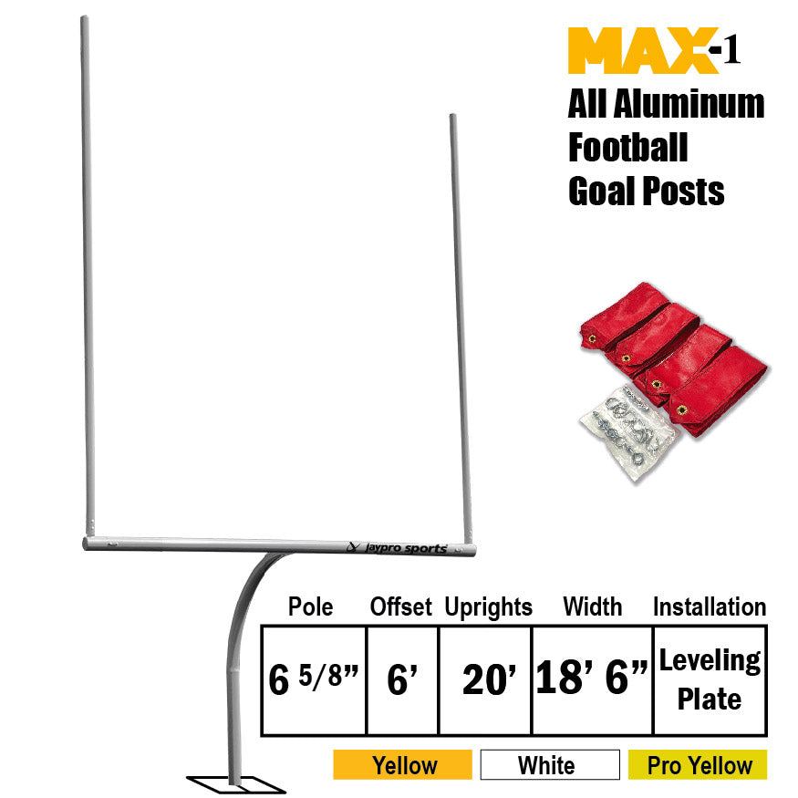 Jaypro Football Goal Posts - 6-5/8 in. Pole | 6 ft. Offset | 20 ft. Uprights | 18 ft.-6 in. Wide [C] | Leveling Plate - Max-1 Jaypro