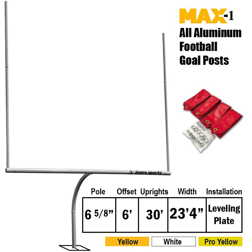 Jaypro Football Goal Posts - 6-5/8 in. Pole | 6 ft. Offset | 30 ft. Uprights | 23 ft.-4 in. Wide [HS] | Leveling Plate - Max-1 Jaypro