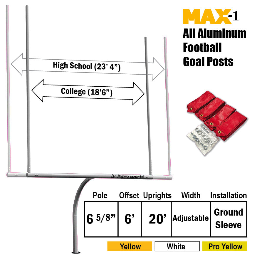 Jaypro Football Goal Posts - 6-5/8 in. Pole | 6 ft. Offset | 20 ft. Uprights | Expandable Crossbar | Semi-Perm - Max-1 Jaypro