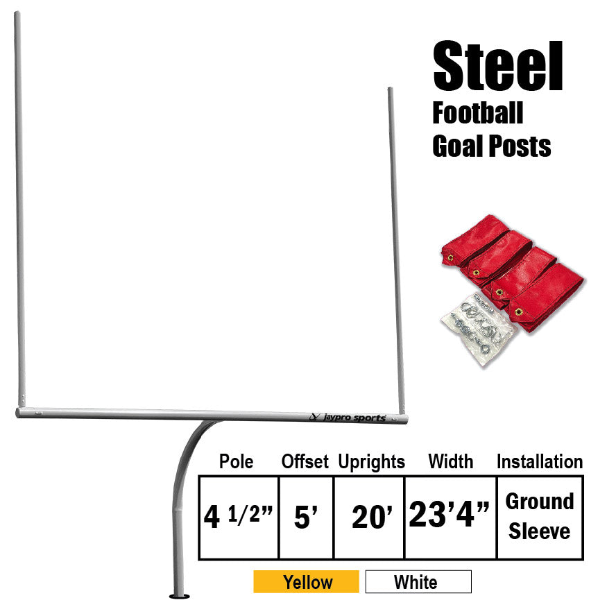 Jaypro Football Goal Posts - 4-1/2 in. Pole | 5 ft. Offset | 20 ft. Uprights | 23 ft.-4 in. Wide [HS] | Semi-Perm - Steel Jaypro