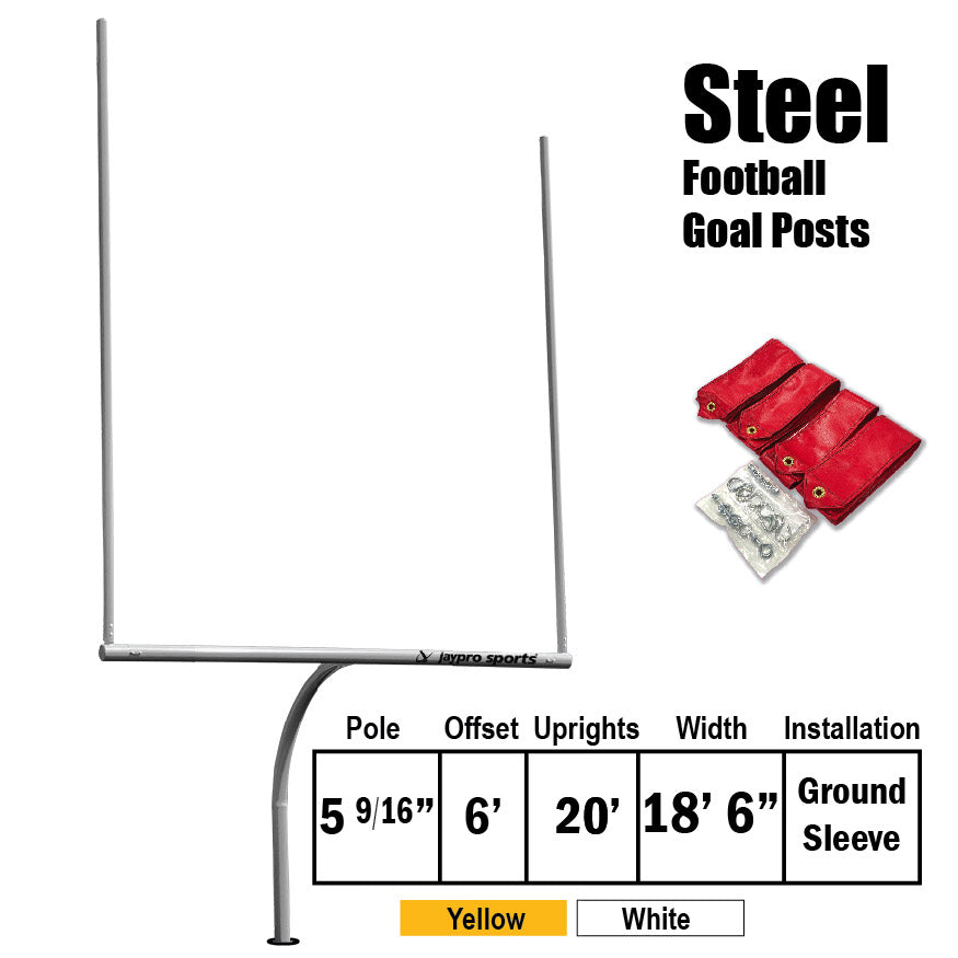 Jaypro Football Goal Posts - 5-9/16 in. Pole | 6 ft. Offset | 20 ft. Uprights | 18 ft.-6 in. Wide [C] | Semi-Perm - Steel Jaypro