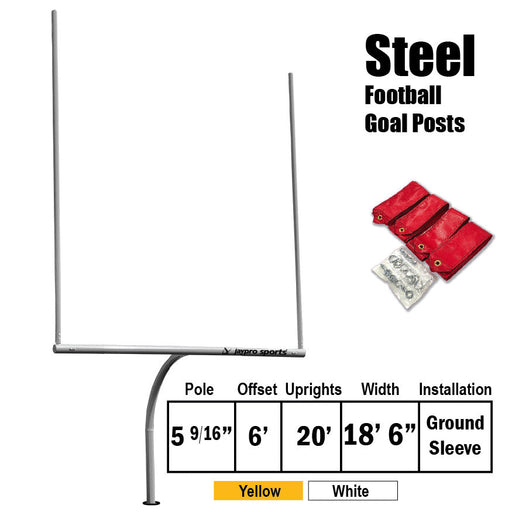 Jaypro Football Goal Posts - 5-9/16 in. Pole | 6 ft. Offset | 20 ft. Uprights | 18 ft.-6 in. Wide [C] | Semi-Perm - Steel Jaypro