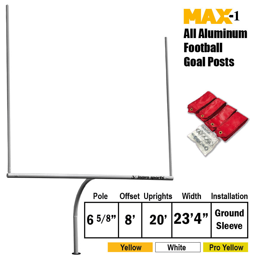Jaypro Football Goal Posts - 6-5/8 in. Pole | 8 ft. Offset | 20 ft. Uprights | 23 ft.-4 in. Wide [HS] | Semi-Perm - Max-1 Jaypro