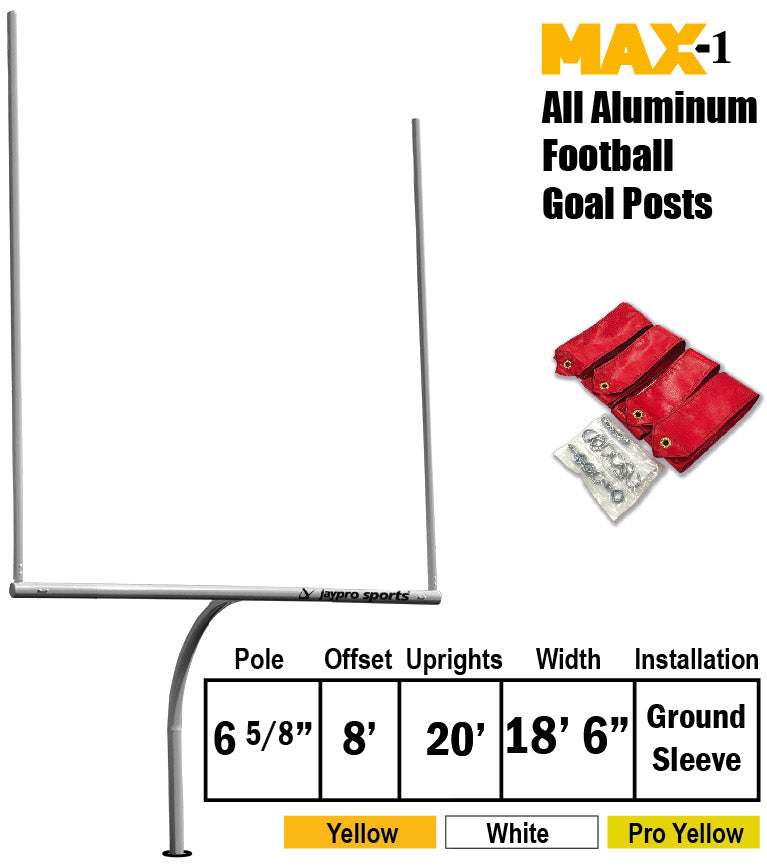 Jaypro Football Goal Posts - 6-5/8 in. Pole | 8 ft. Offset | 20 ft. Uprights | 18 ft.-6 in. Wide [C] | Semi-Perm - Max-1 Jaypro