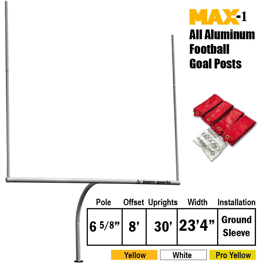 Jaypro Football Goal Posts - 6-5/8 in. Pole | 8 ft. Offset | 30 ft. Uprights | 23 ft.-4 in. Wide [HS] | Semi-Perm - Max-1 Jaypro