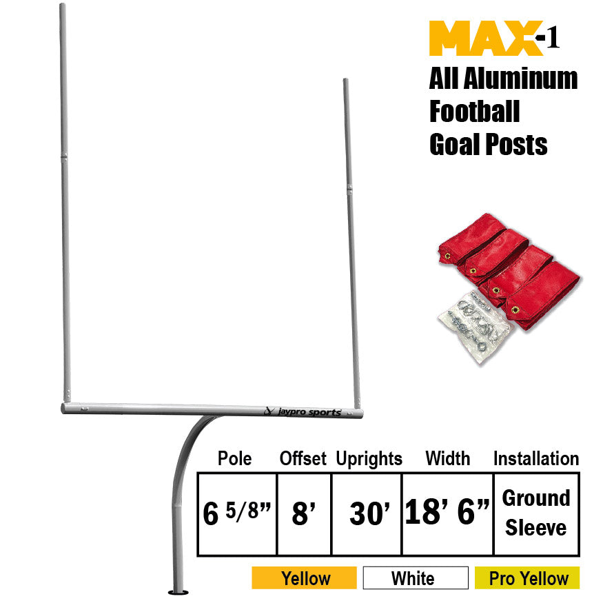 Jaypro Football Goal Posts - 6-5/8 in. Pole | 8 ft. Offset | 30 ft. Uprights | 18 ft.-6 in. Wide [C] | Semi-Perm - Max-1 Jaypro