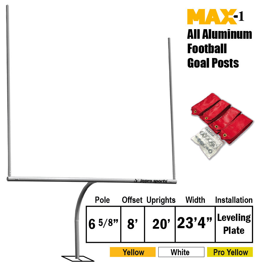 Jaypro Football Goal Posts - 6-5/8 in. Pole | 8 ft. Offset | 20 ft. Uprights | 23 ft.-4 in. Wide [HS] | Leveling Plate - Max-1 Jaypro