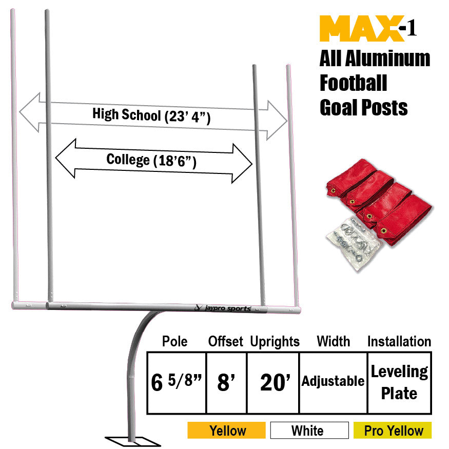 Jaypro Football Goal Posts - 6-5/8 in. Pole | 8 ft. Offset | 20 ft. Uprights | Expandable Crossbar | Leveling Plate - Max-1 Jaypro