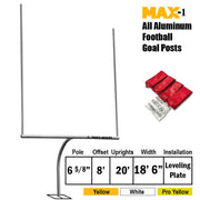 Jaypro Football Goal Posts - 6-5/8 in. Pole | 8 ft. Offset | 20 ft. Uprights | 18 ft.-6 in. Wide [C] | Leveling Plate - Max-1 Jaypro