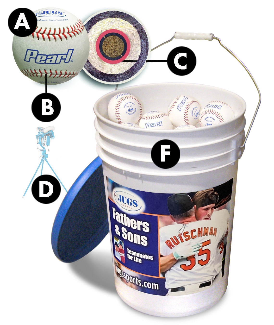 JUGS Bucket of JUGS Pearl Baseballs JUGS Sports