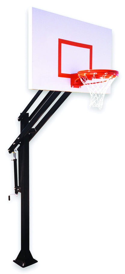 First Team Attack Endura In Ground basketball hoop with white backboard and red rim