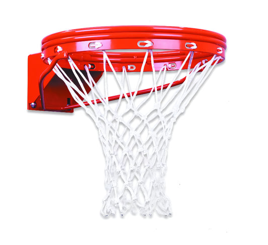 First Team FT172D Fixed basketball hoop with red rim and white net mounted on wall bracket