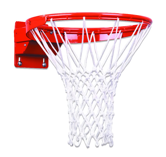 First Team FT196T Breakaway basketball hoop with red rim and white net for indoor or outdoor use