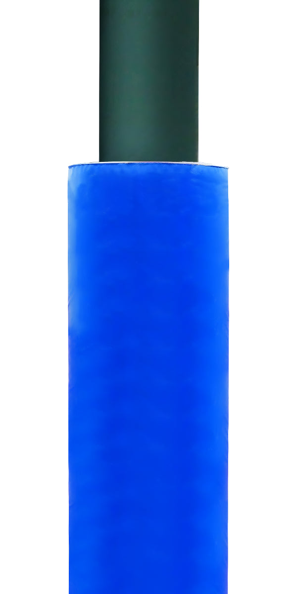 First Team Round Column basketball hoop pole with blue protective padding for safety