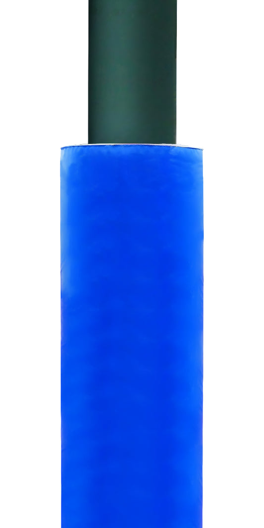 First Team Round Column basketball hoop pole with blue protective padding for safety