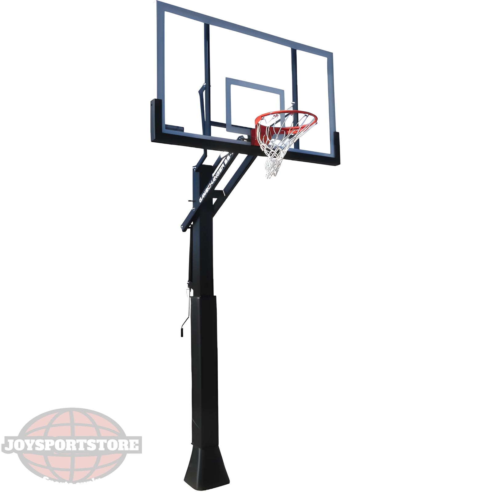 Ironclad In Ground Basketball Hoop with clear backboard and adjustable pole for outdoor use