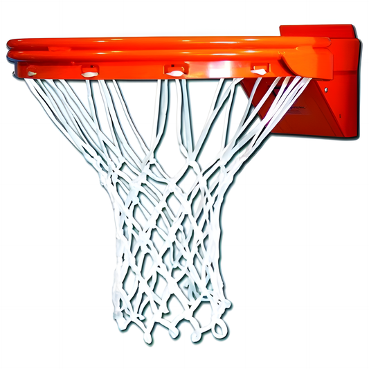 Gared basketball rim with durable orange metal frame and attached white net for outdoor and indoor play