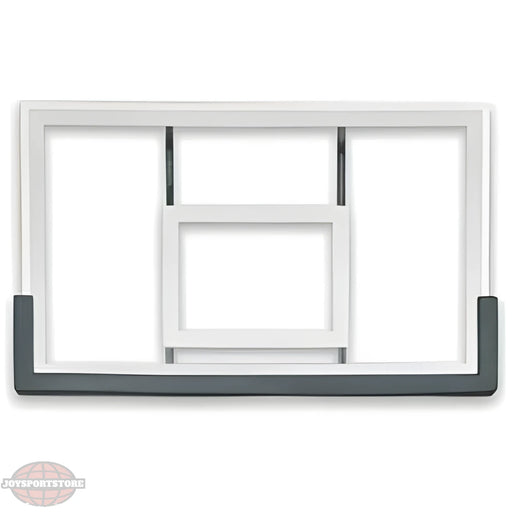 Ironclad white basketball backboard with black padding on the bottom edge for protection