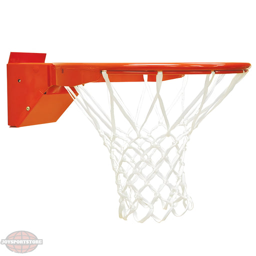 Jaypro orange basketball rim with white net and sturdy mounting bracket for indoor and outdoor use