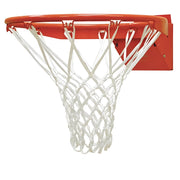 Jaypro basketball rim with white net and sturdy orange metal frame for indoor or outdoor use