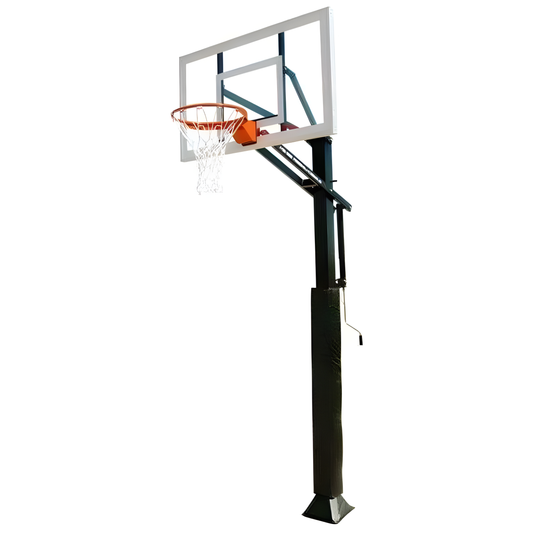 Ironclad adjustable In Ground Basketball Hoop with clear backboard and orange rim