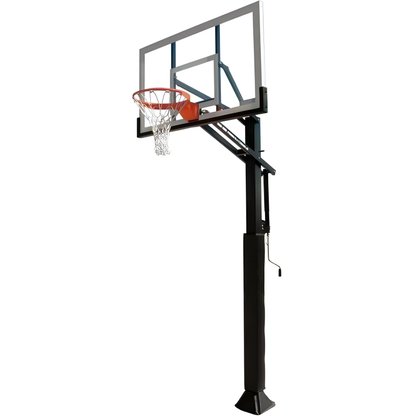 Ironclad In Ground Basketball Hoop with clear backboard and adjustable height support pole