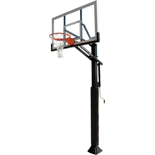 Ironclad In Ground Basketball Hoop with clear backboard and adjustable height support pole