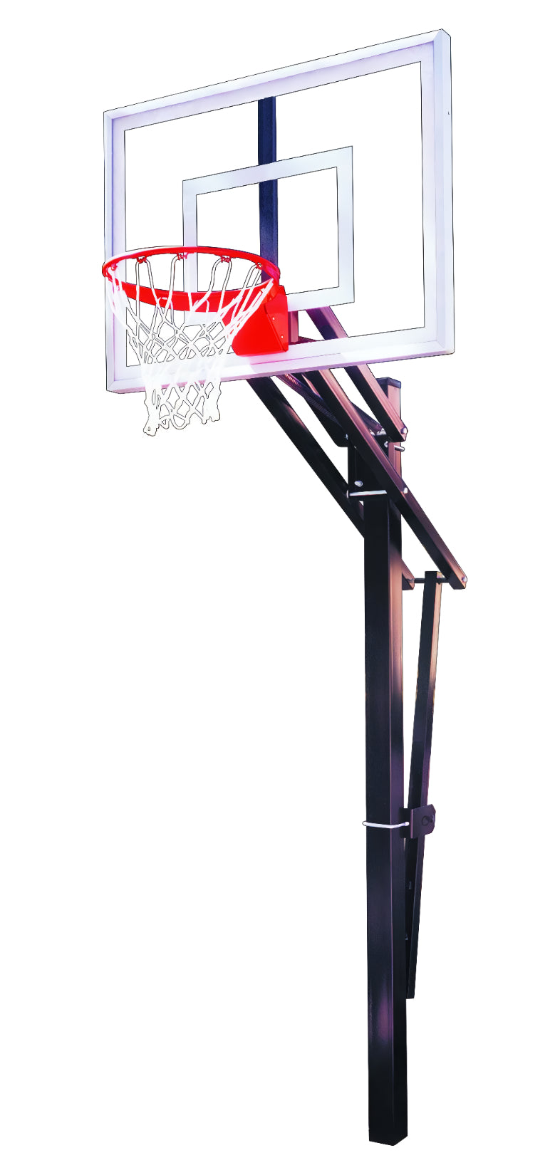 FIRST TEAM In Ground Basketball Hoop with clear backboard and red rim for outdoor play