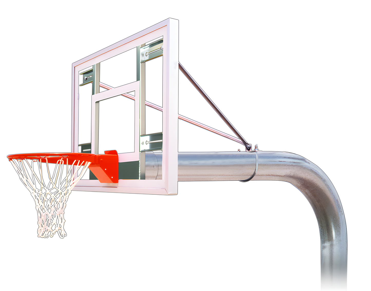 FIRST TEAM In Ground Basketball Hoop with clear backboard and red rim on metal pole