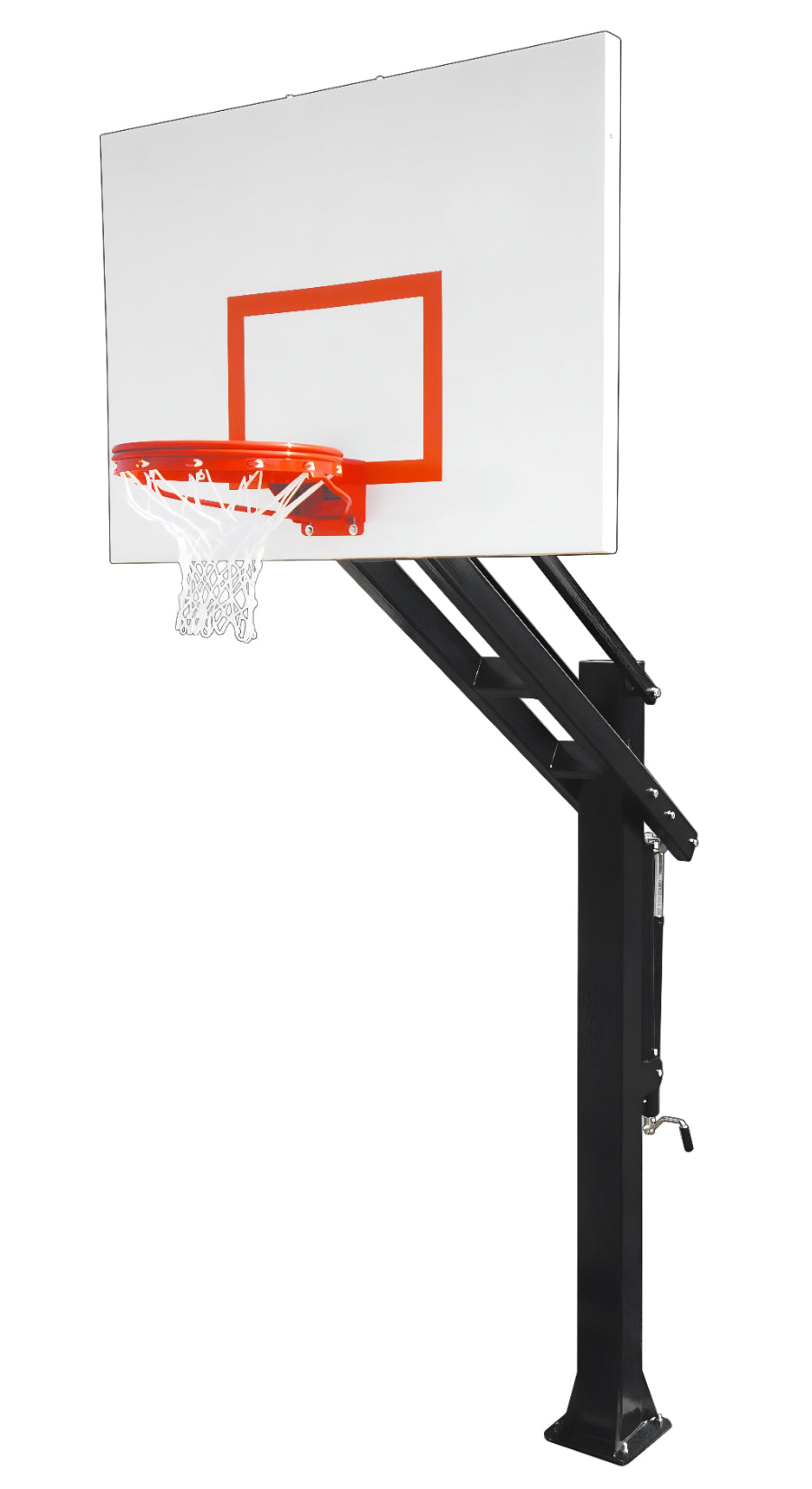 FIRST TEAM In Ground Basketball Hoop with clear backboard and orange rim for outdoor play