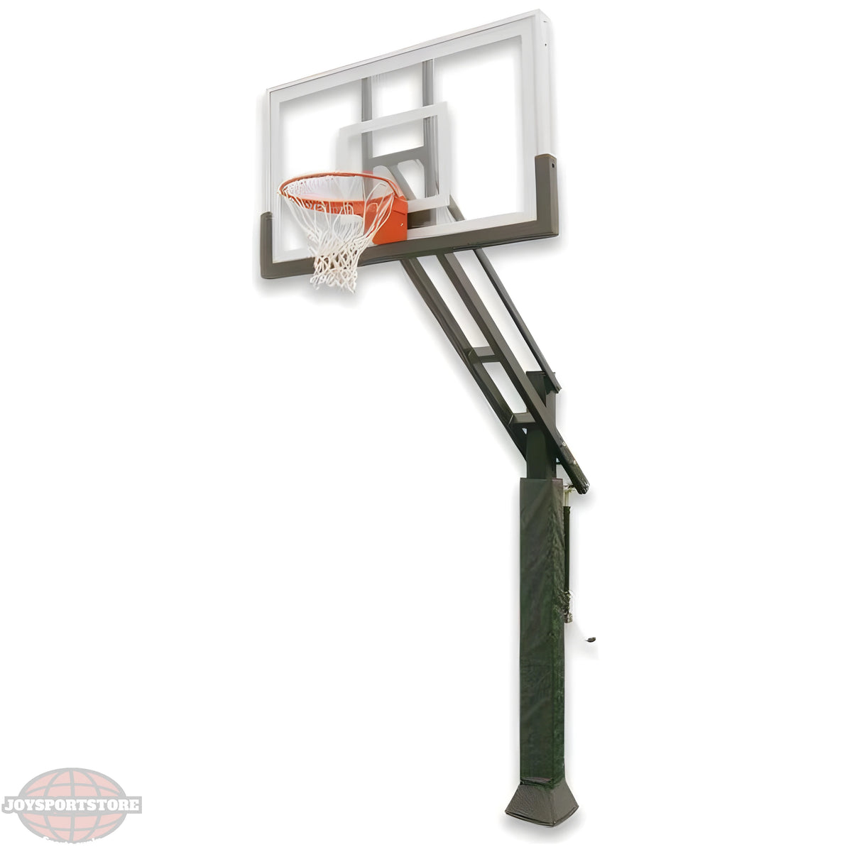 Ironclad In Ground Basketball Hoop with clear backboard and orange rim for outdoor play