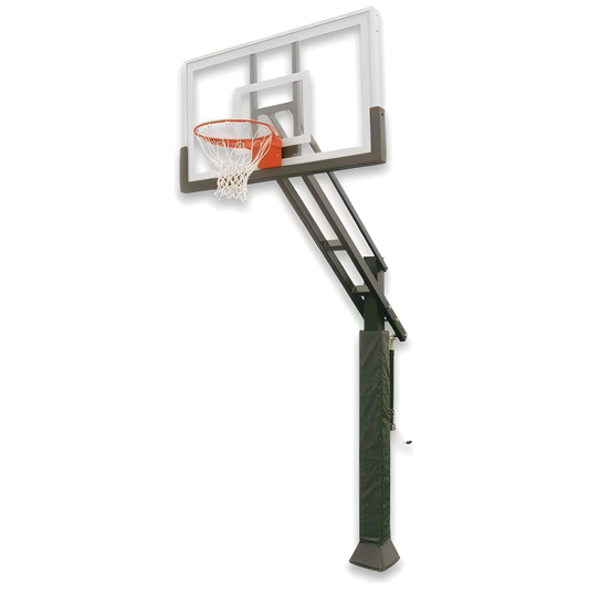 Ironclad In Ground Basketball Hoop with clear backboard and orange rim for outdoor play