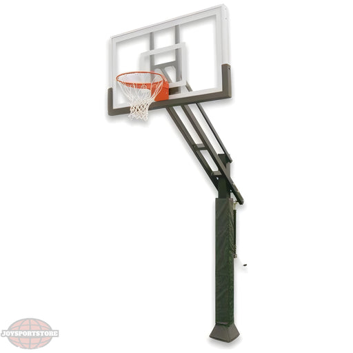 Ironclad In Ground Basketball Hoop with clear backboard and orange rim for outdoor play