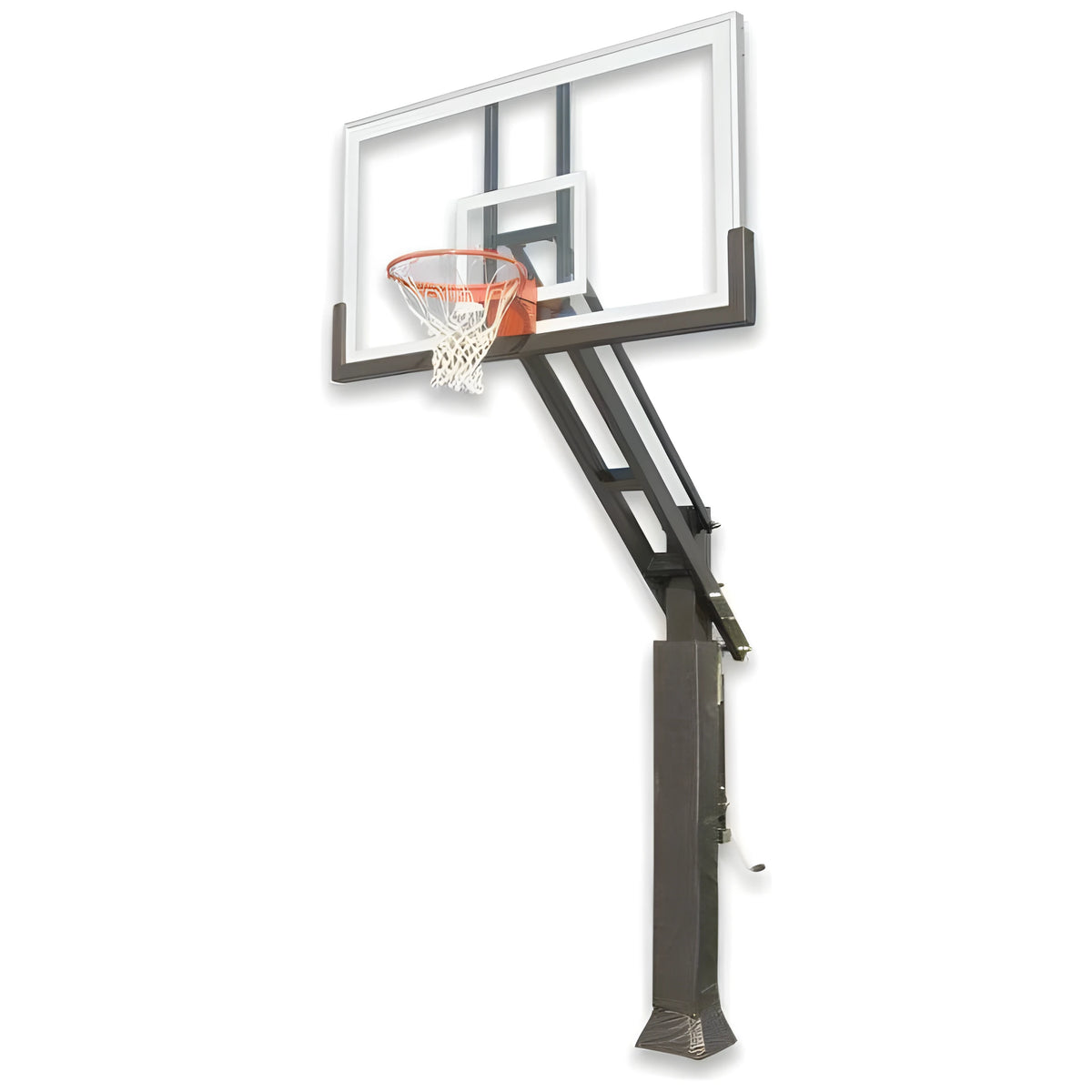 Ironclad In Ground Basketball Hoop with clear backboard and sturdy black support pole