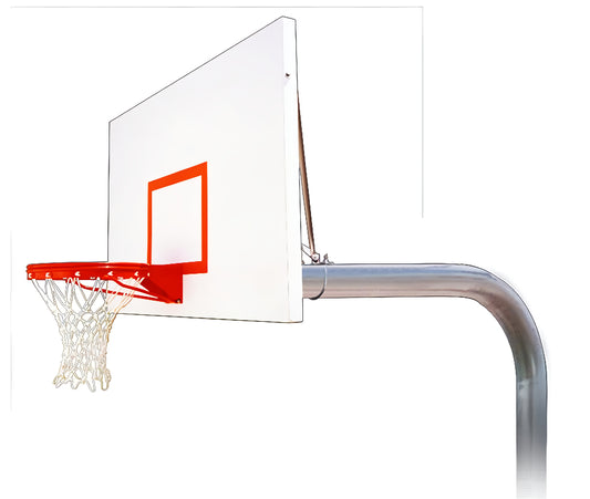 FIRST TEAM In Ground Basketball Hoop with white backboard and red rim on metal pole