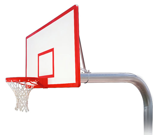 FIRST TEAM In Ground Basketball Hoop with red and white backboard and sturdy metal pole
