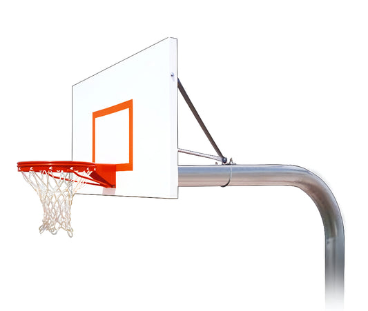 FIRST TEAM In Ground Basketball Hoop with white backboard and orange rim on metal pole